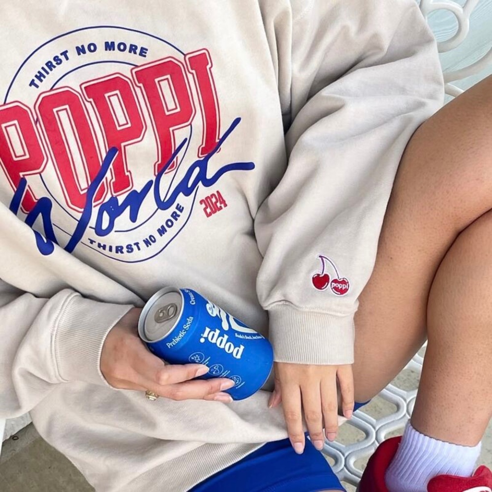 Poppi World Crewneck Sweatshirt - Cream with Red & Blue Logo